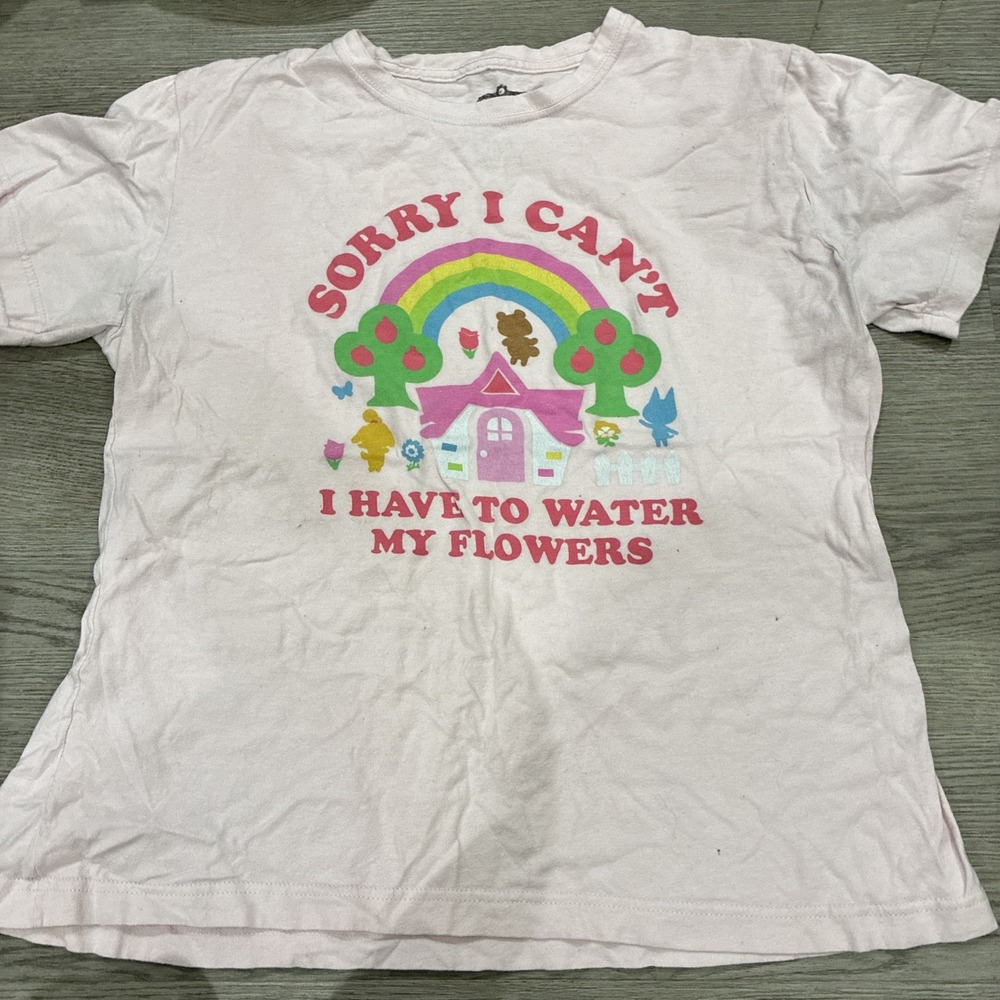 Nintendo Animal Crossing Womans T Shirt Size Large Water My Flowers Pink Nwt